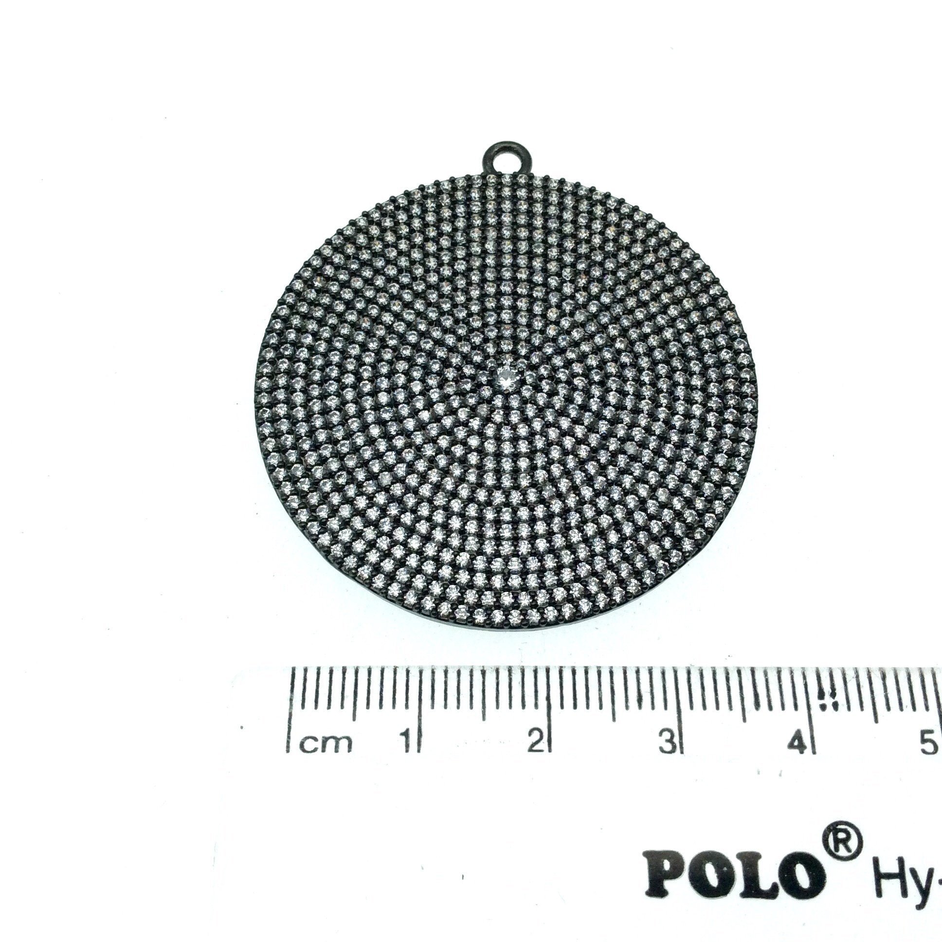 Gunmetal Plated CZ Cubic Zirconia Inlaid Disc/Circle Shaped Copper Pendant - Measuring 43mm x 43mm