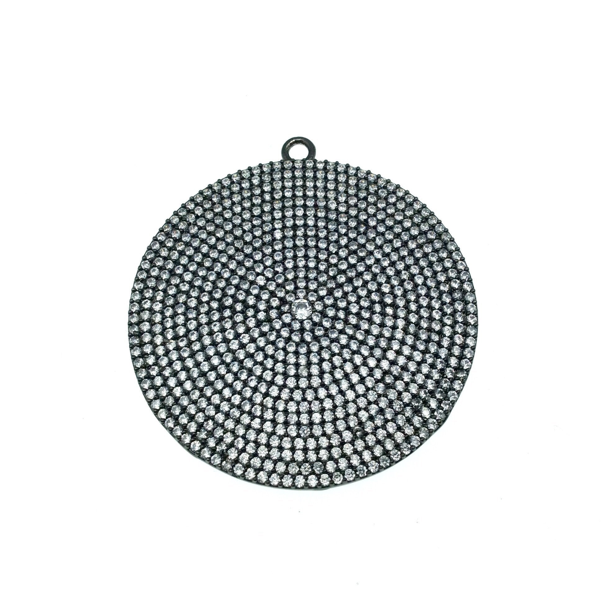 Gunmetal Plated CZ Cubic Zirconia Inlaid Disc/Circle Shaped Copper Pendant - Measuring 43mm x 43mm