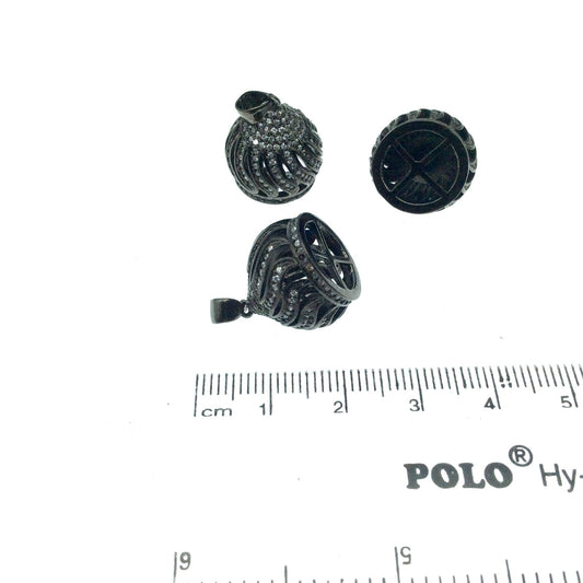 Gunmetal Plated CZ Cubic Zirconia Crown Shaped Copper Tassel Cap Pendant - Measures 14mm x 15mm  - Sold Individually, RANDOM