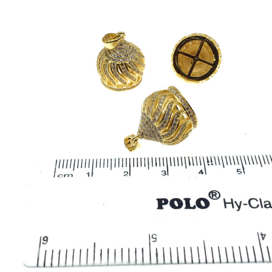 Gold Plated CZ Cubic Zirconia Crown Shaped Copper Tassel Cap Pendant - Measures 14mm x 15mm  - Sold Individually, RANDOM