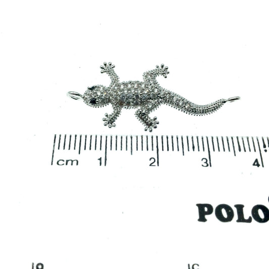 Silver Plated CZ Cubic Zirconia Lizard Shaped Copper Connector - Measures 30mm, Approx.  - Sold Individually, RANDOM