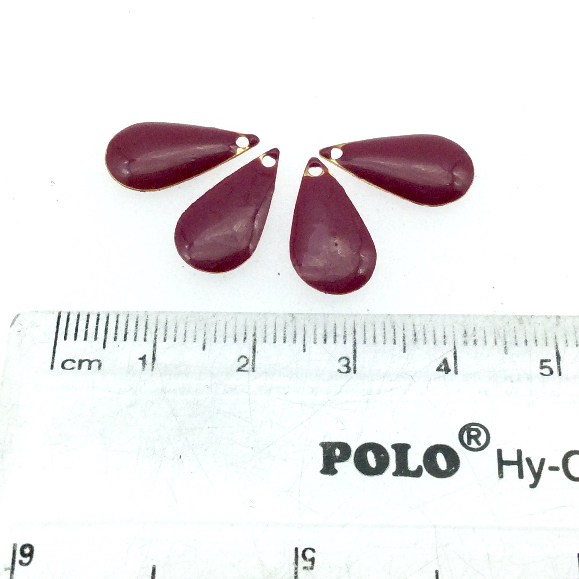 9mm x 15mm Two-Sided Deep Rose Enamel Brass Handmade Teardrop Pendant/Charm With Top Drilled Hole - Sold In Packs of Four Pieces