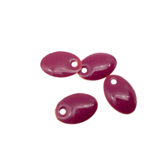 8mm x 12mm Two-Sided Deep Rose Enamel Brass Handmade Oval Pendant/Charm With Top Drilled Hole - Sold In Packs of Four Pieces