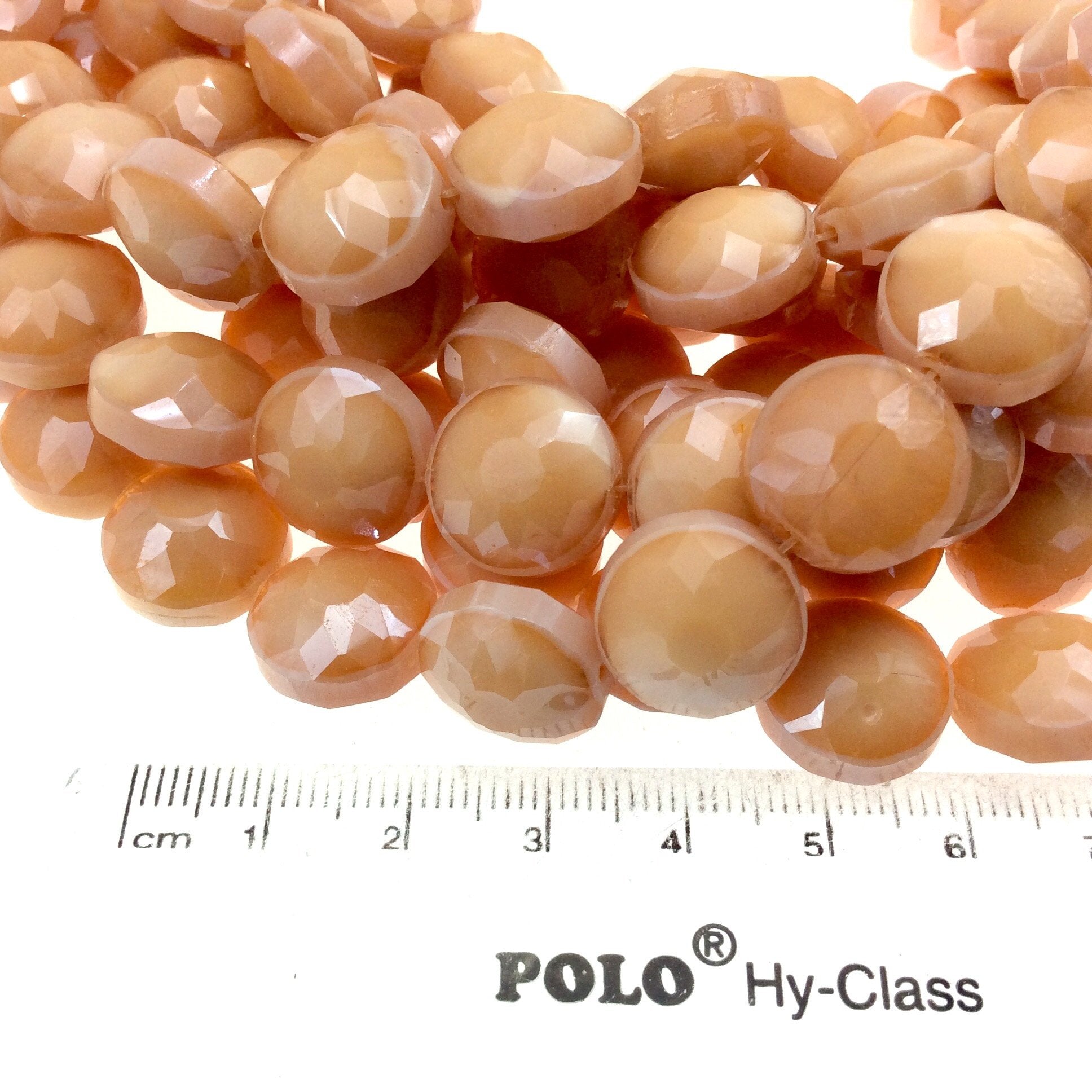 14mm Glossy Finish Faceted Opaque Light Peach Round/Coin Chinese Crystal Beads - Sold by 12" Strands (Approx. 22 Beads) - (CC140-7)