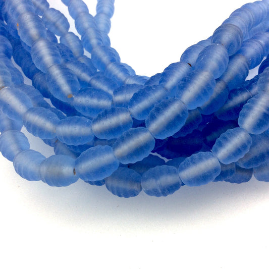 14mm x 16mm Matte Sky Blue Textured Barrel (Beehive) Shaped Indian Beach/Sea Beadlanta Glass Beads - Sold by 15" Strands - Approx 36 Beads