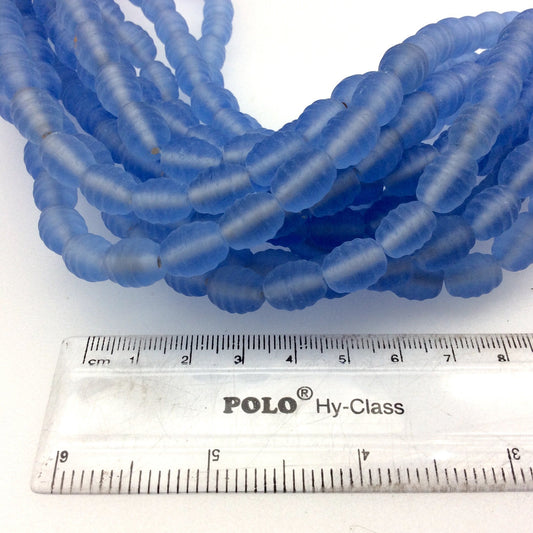 14mm x 16mm Matte Sky Blue Textured Barrel (Beehive) Shaped Indian Beach/Sea Beadlanta Glass Beads - Sold by 15" Strands - Approx 36 Beads