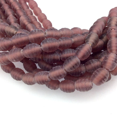 14mm x 16mm Matte Purple Textured Barrel (Beehive) Shaped Indian Beach/Sea Beadlanta Glass Beads - Sold by 15" Strands - Approx 36 Beads