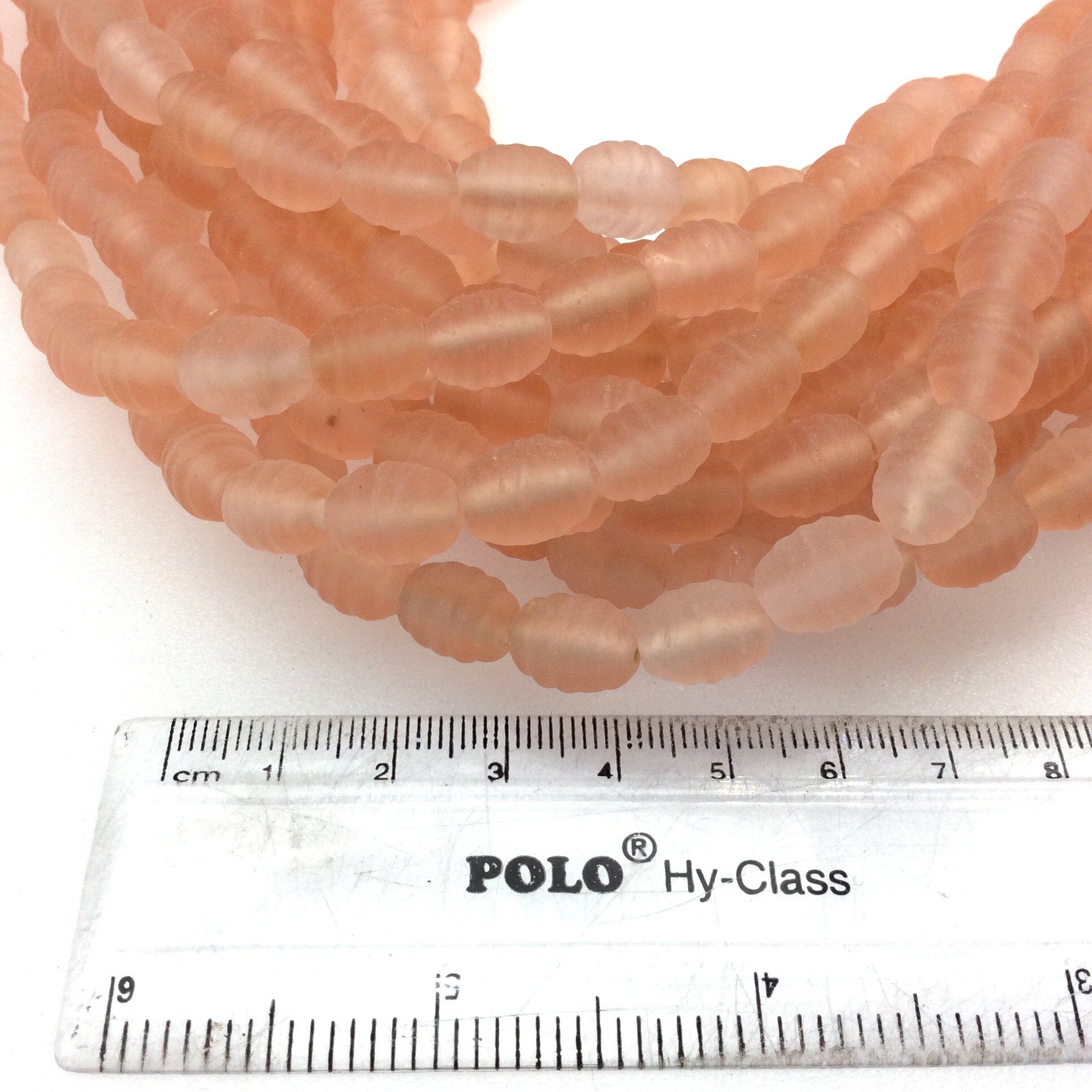14mm x 16mm Matte Peach/Pink Textured Barrel (Beehive) Shaped Indian Beach/Sea Beadlanta Glass Beads - Sold by 15" Strands - Approx 36 Beads