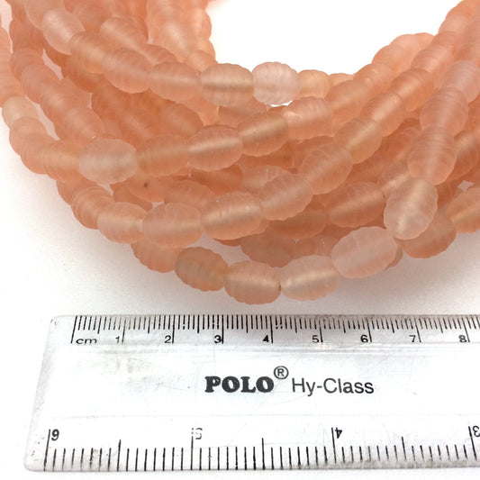 14mm x 16mm Matte Peach/Pink Textured Barrel (Beehive) Shaped Indian Beach/Sea Beadlanta Glass Beads - Sold by 15" Strands - Approx 36 Beads