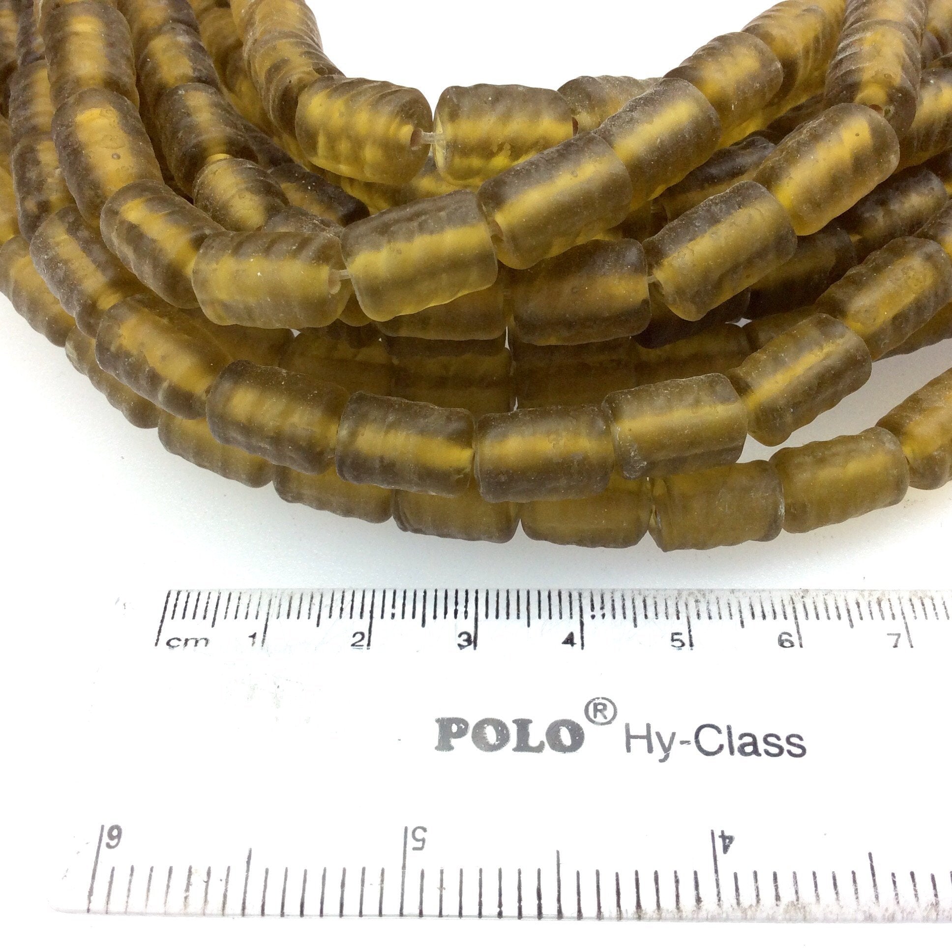18mm x 22mm Matte Golden Yellow Spiral Textured Barrel Shaped Indian Beach/Sea Beadlanta Glass Beads - Sold by 15" Strands - Approx 32 Beads