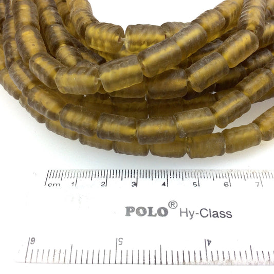 18mm x 22mm Matte Golden Yellow Spiral Textured Barrel Shaped Indian Beach/Sea Beadlanta Glass Beads - Sold by 15" Strands - Approx 32 Beads