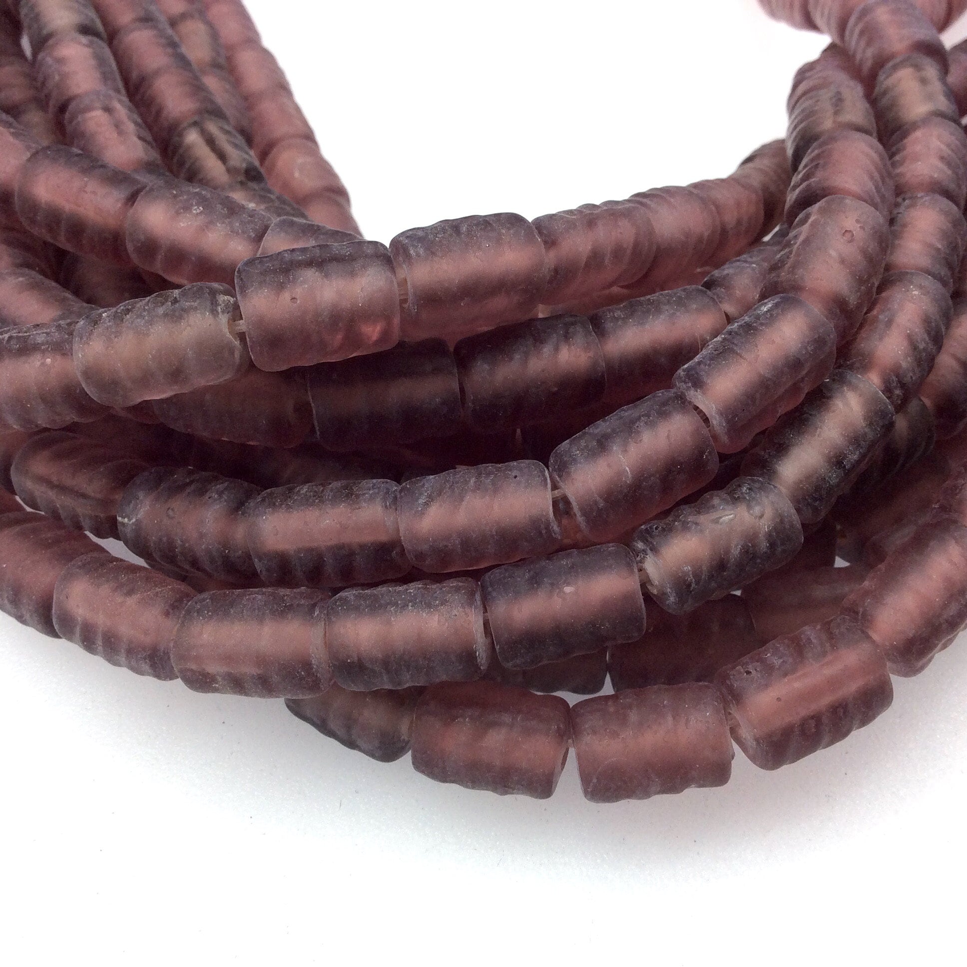 18mm x 22mm Matte Purple Spiral Textured Barrel Shaped Indian Beach/Sea Beadlanta Glass Beads - Sold by 15" Strands - Approx 32 Beads