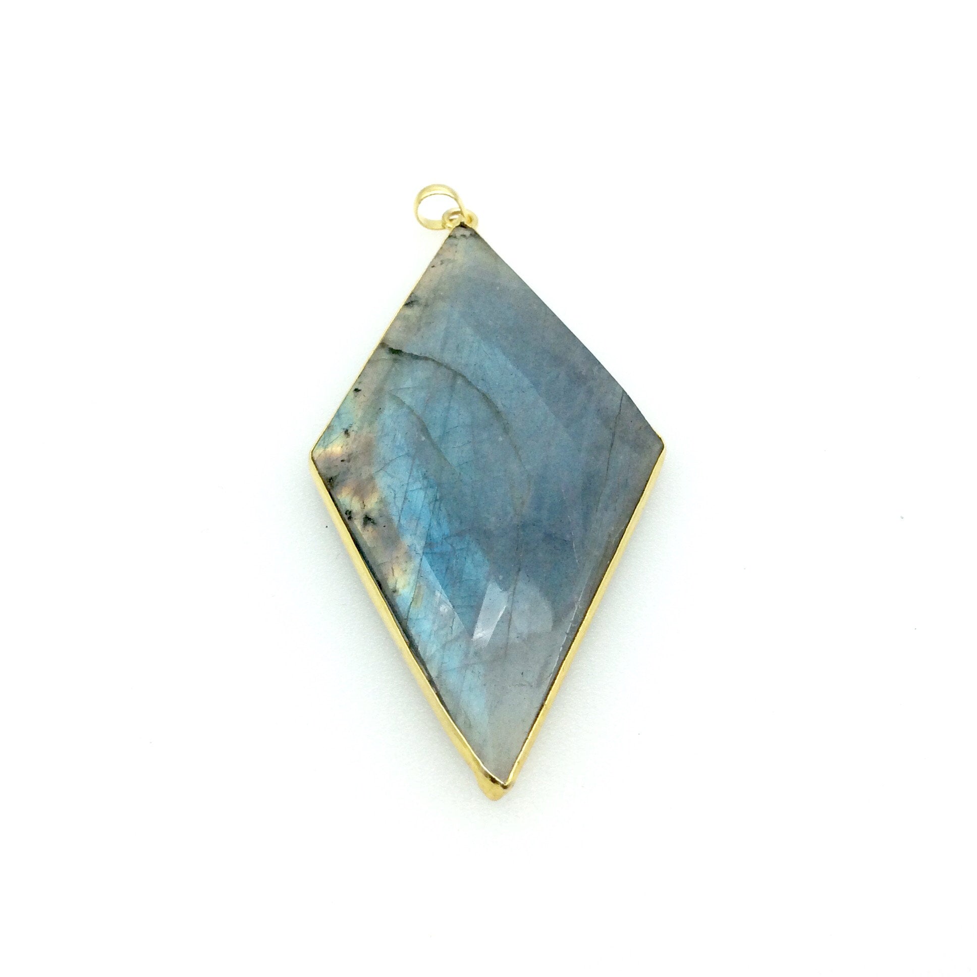 OOAK Gold Plated Faceted Flat Back Labradorite Diamond  Bezel Pendant "LD1"- Measures 37mm x 75mm Approx. - Natural Gemstone