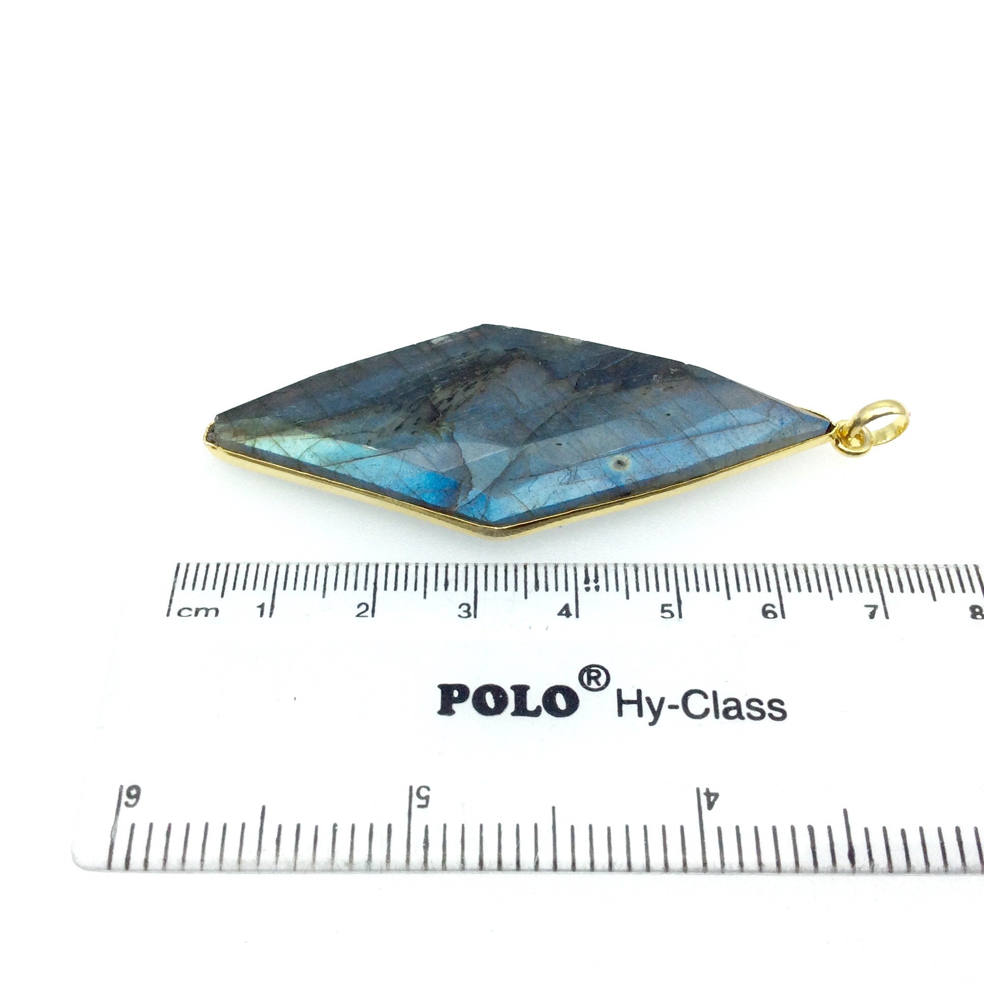 OOAK Gold Plated Faceted Flat Back Labradorite Diamond  Bezel Pendant "LD4"- Measures 25mm x 65mm Approx. - Natural Gemstone