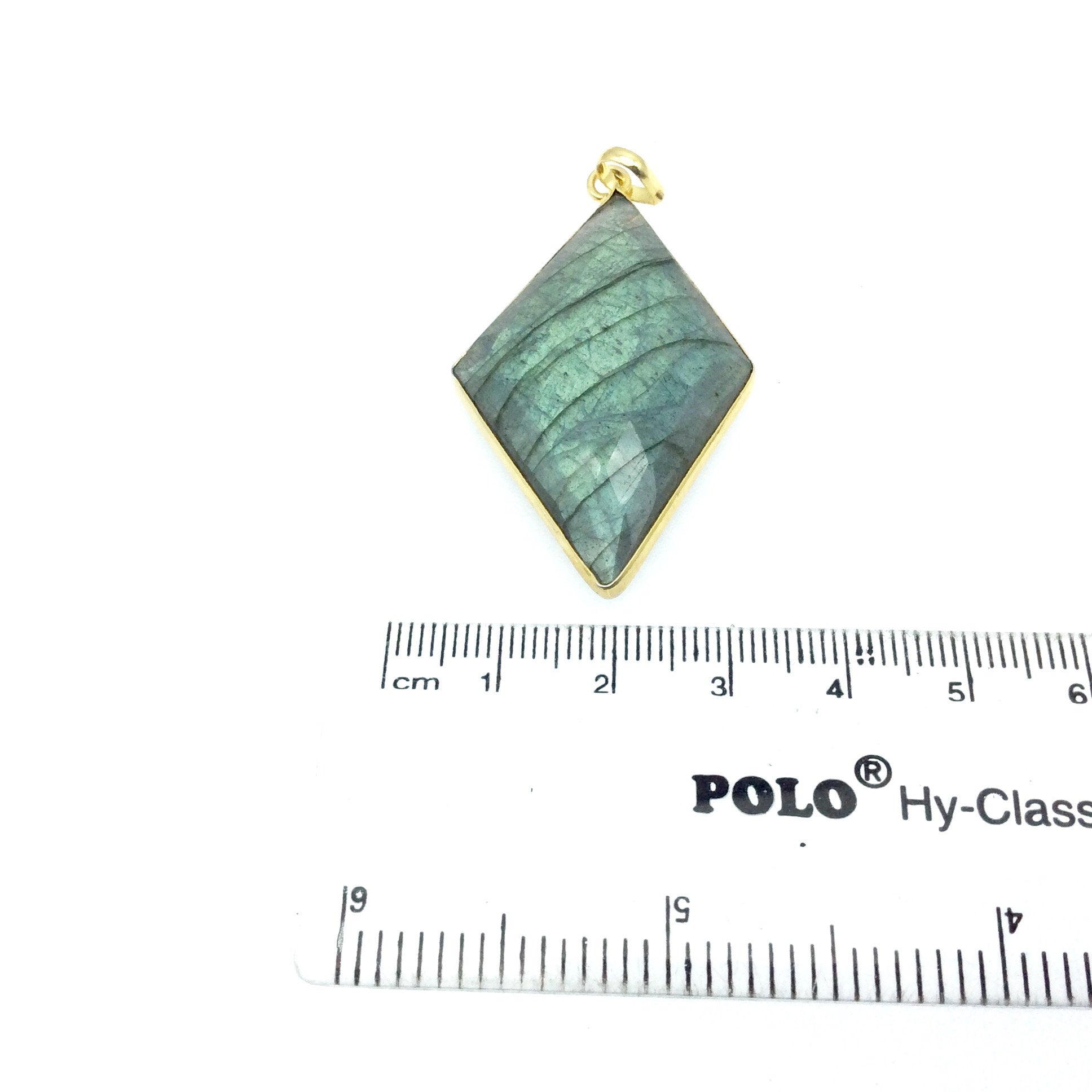 OOAK Gold Plated Faceted Flat Back Labradorite Diamond  Bezel Pendant "LD13"- Measures 28mm x 45mm Approx. - Natural Gemstone
