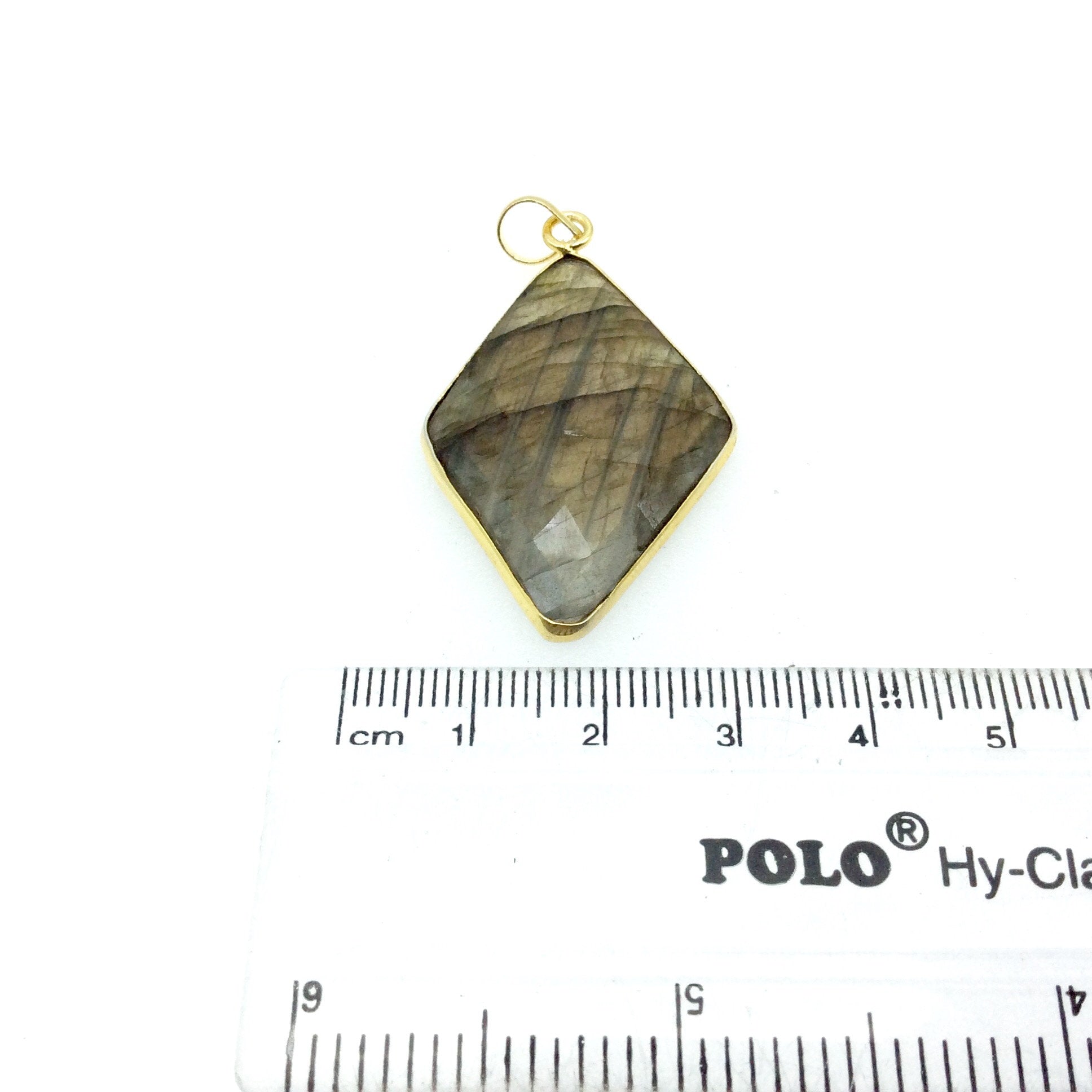OOAK Gold Plated Faceted Flat Back Labradorite Diamond  Bezel Pendant "LD20"- Measures 25mm x 37mm Approx. - Natural Gemstone