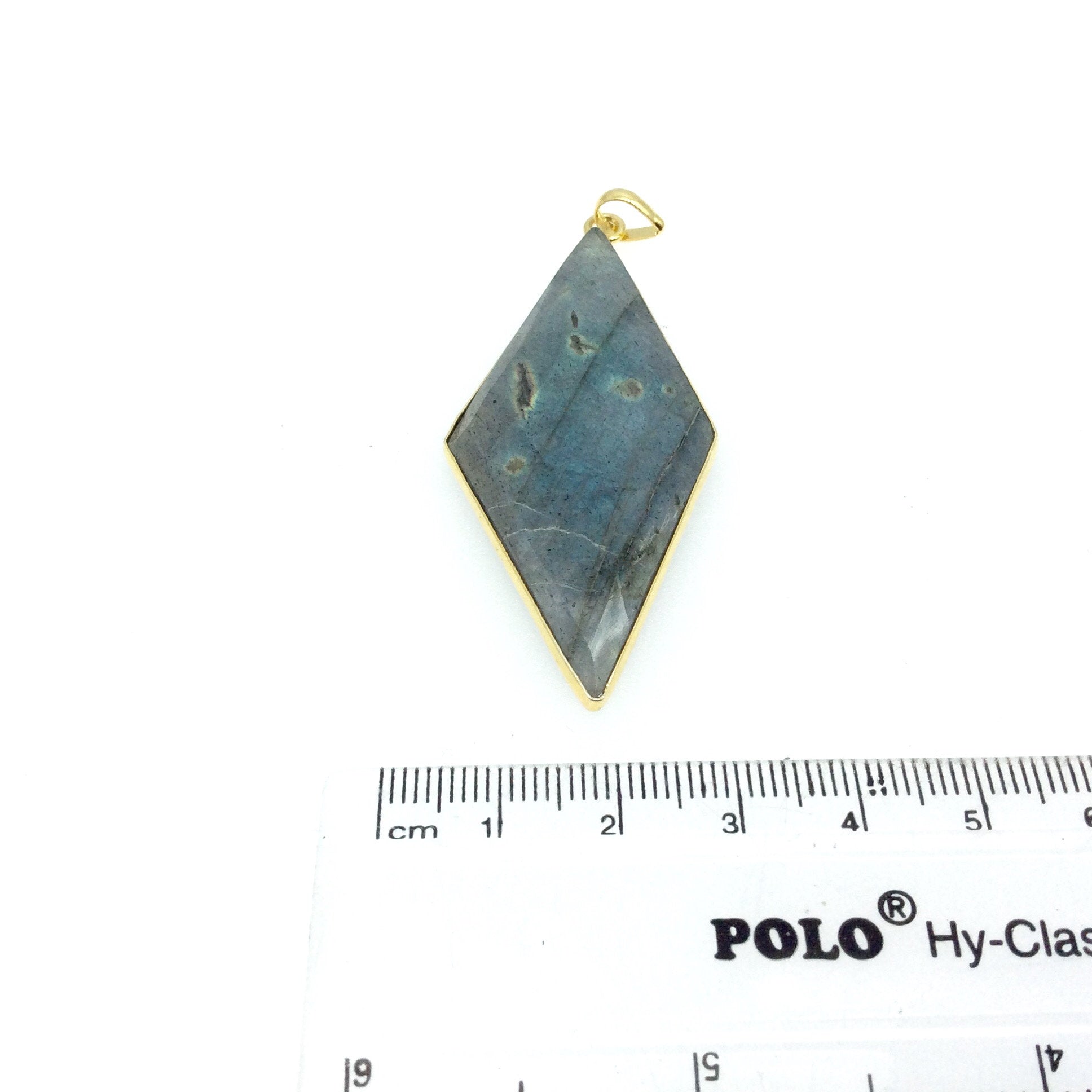 OOAK Gold Plated Faceted Flat Back Labradorite Diamond  Bezel Pendant "LD21"- Measures 25mm x 57mm Approx. - Natural Gemstone