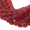 8mm x 10mm Matte Semi Transparent Red Oval Shaped Indian Beach/Sea Beadlanta Glass Beads - Sold by 15" Strand - ~38 Beads per Strand