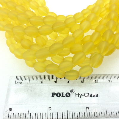 8mm x 10mm Matte Semi Transparent Yellow Oval Shaped Indian Beach/Sea Beadlanta Glass Beads - Sold by 15" Strand - ~38 Beads per Strand