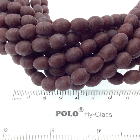 8mm x 10mm Matte Brown Oval Shaped Indian Beach/Sea Beadlanta Glass Beads - Sold by 15" Strand - ~38 Beads per Strand