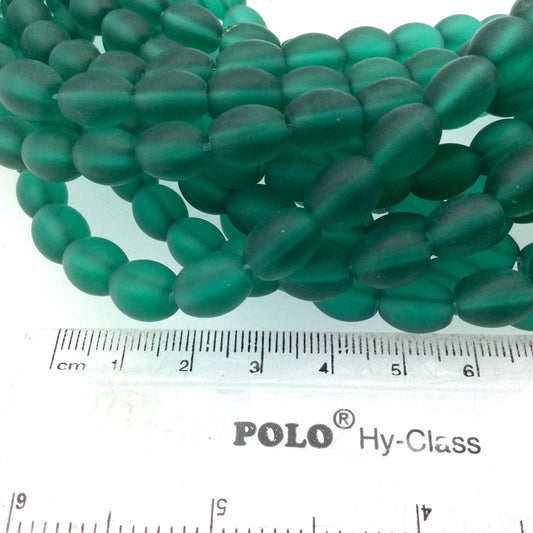 8mm x 10mm Matte Semi Transparent Green Oval Shaped Indian Beach/Sea Beadlanta Glass Beads - Sold by 15" Strand - ~38 Beads per Strand