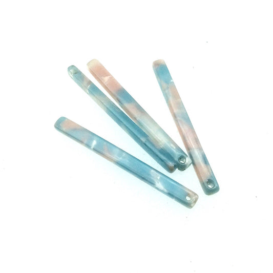 4mm x 40mm Opaque Mixed Sky Blue/White Skinny Stick Shaped Resin Pendant with One Hole- Sold in Pack of Four