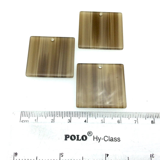 30mm x 30mm Semi-Opaque Beige/Brown/Gray Square Shaped Resin Acrylic Pendant with One Hole - Sold in Pack of Two