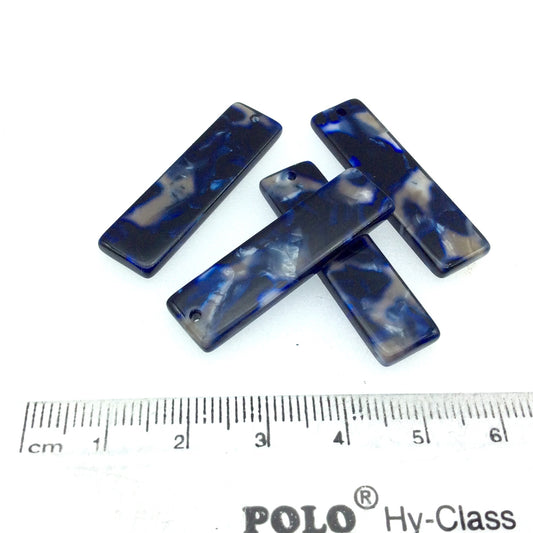 10mm x 35mm Opaque Midnight Blue/Black Long Rectangle Shaped Resin Acrylic Pendant with One Hole - Sold in Pack of Four