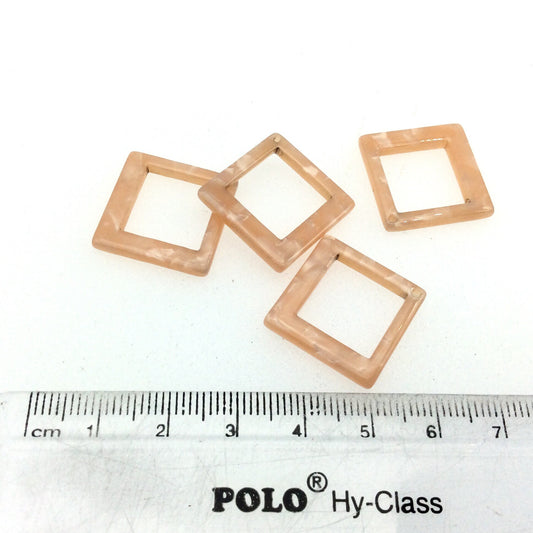 25mm x 25mm Opaque Mixed Pale Pink Open Diamond Shaped Resin Acrylic Pendant with One Hole - Sold in Pack of Four
