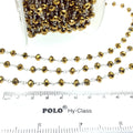 Gold Plated Copper Rosary Chain with 6mm Faceted Opaque AB Metallic Gold Glass Crystal Beads - Sold by the Foot! - Beaded Chain
