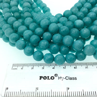 10mm Faceted Dyed Turquoise Blue Natural Jade Round/Ball Shape Beads with 1mm Beading Holes - Sold by 14.5" Strands (Approximately 37 Beads)