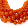 10mm Faceted Dyed Deep Orange Natural Jade Round/Ball Shape Beads with 1mm Beading Holes - Sold by 14.5" Strands (Approximately 37 Beads)
