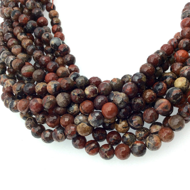 6mm Faceted Mixed Red Poppy Jasper Round/Ball Shaped Beads - Sold by 15.5" Strands (~ 66 Beads) - Semi-Precious Gemstone