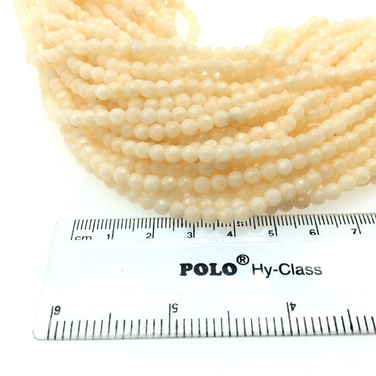 4mm Faceted Dyed Blush Beige Natural Jade Round/Ball Shaped Beads - Sold by 14.5" Strands (Approx. 90 Beads) - Semi-Precious Gemstone