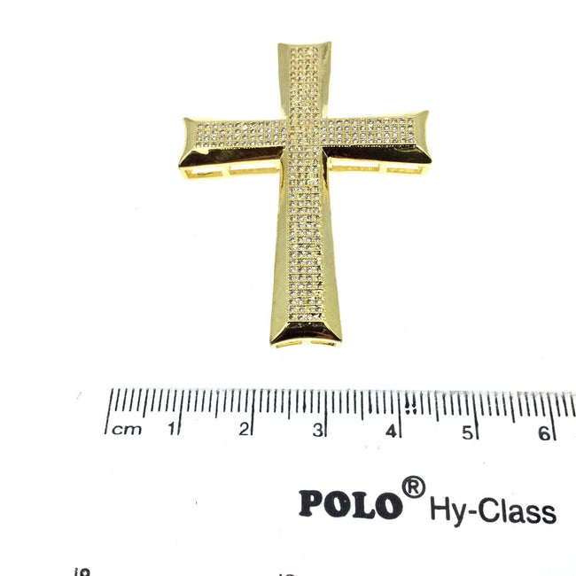 Gold Plated CZ Cubic Zirconia Large Cross Shaped Copper Slider - Measures 40mmx 53mm, Approx.  - Sold Individually, RANDOM