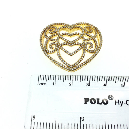 Gold Plated CZ Cubic Zirconia Heart Shaped Copper Slider - Measures 35mmx40mm, Approx.  - Sold Individually, RANDOM