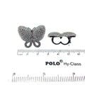 Silver Plated CZ Cubic Zirconia Inlaid Clear Butterfly Bolo Slide Copper - Measures 23mm x 28mm, Approx. - Sold Individually, RANDOM