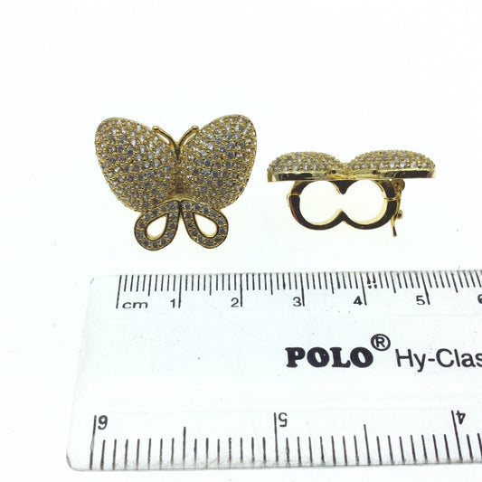 Gold Plated CZ Cubic Zirconia Inlaid Clear Butterfly Bolo Slide Copper - Measures 23mm x 28mm, Approx. - Sold Individually, RANDOM