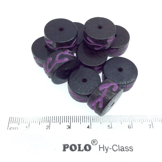 Hand-Carved Purple Colored Vine - Heishi Shaped Resin Bead - 10mm x 18mm approx - Sold by Packs Of Ten (10)