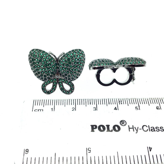 Silver Plated CZ Cubic Zirconia Inlaid Green Butterfly Bolo Slide Copper - Measures 23mm x 28mm, Approx. - Sold Individually, RANDOM