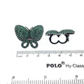 Silver Plated CZ Cubic Zirconia Inlaid Green Butterfly Bolo Slide Copper - Measures 23mm x 28mm, Approx. - Sold Individually, RANDOM