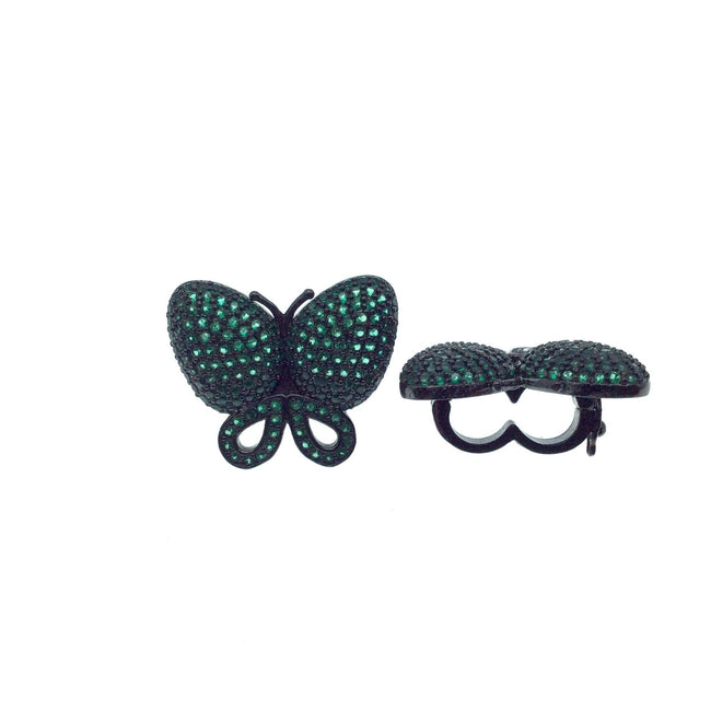 Gunmetal Plated CZ Cubic Zirconia Inlaid Green Butterfly Bolo Slide Copper - Measures 23mm x 28mm, Approx. - Sold Individually, RANDOM