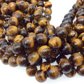 10mm Faceted Golden Brown Tiger Eye Round/Ball Shaped Beads - 14.5" Strand (Approx. 37 Beads) - Natural Hand-Strung Gemstone Bead Strand