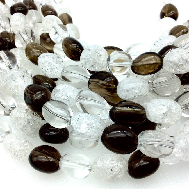 10mm x 14mm Smooth Mixed Quartz Freeform Oval Nugget Shaped Beads with 1mm Holes - 15.5" Strand (Approx. 32 Beads) -Semi-Precious Gemstone