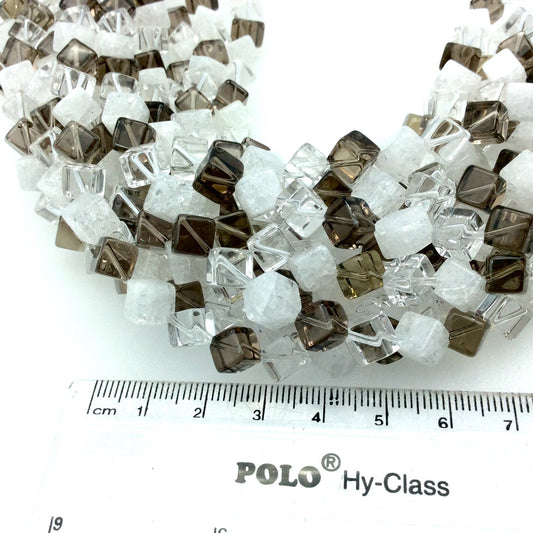 6mm x 6mm Smooth Mixed Quartz Cube Shaped Beads with 1mm Holes - 16" Strand (Approx. 46 Beads) - Natural Semi-Precious Gemstone