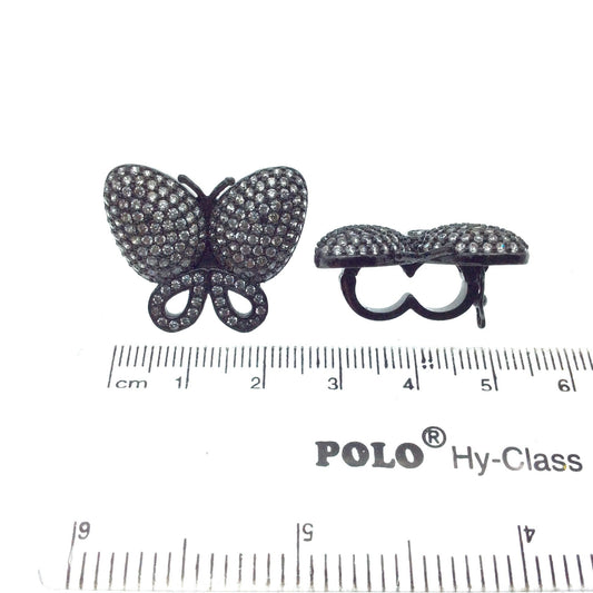 Gunmetal Plated CZ Cubic Zirconia Inlaid Clear Butterfly Bolo Slide Copper - Measures 23mm x 28mm, Approx. - Sold Individually, RANDOM