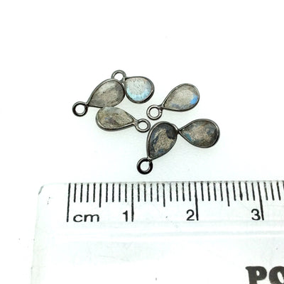 BULK LOT - Pack of Six (6) Gunmetal Sterling Silver Pointed/Cut Stone Faceted Teardrop Shaped Labradorite Bezel Pendants-Measuring 4mm x 6mm