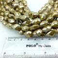10mm x 14mm Glossy Finish Faceted Golden Olive Green Chinese Teardrop Beads - Sold by 14" Strands (Approx. 22 Beads) -(CC10140-34)
