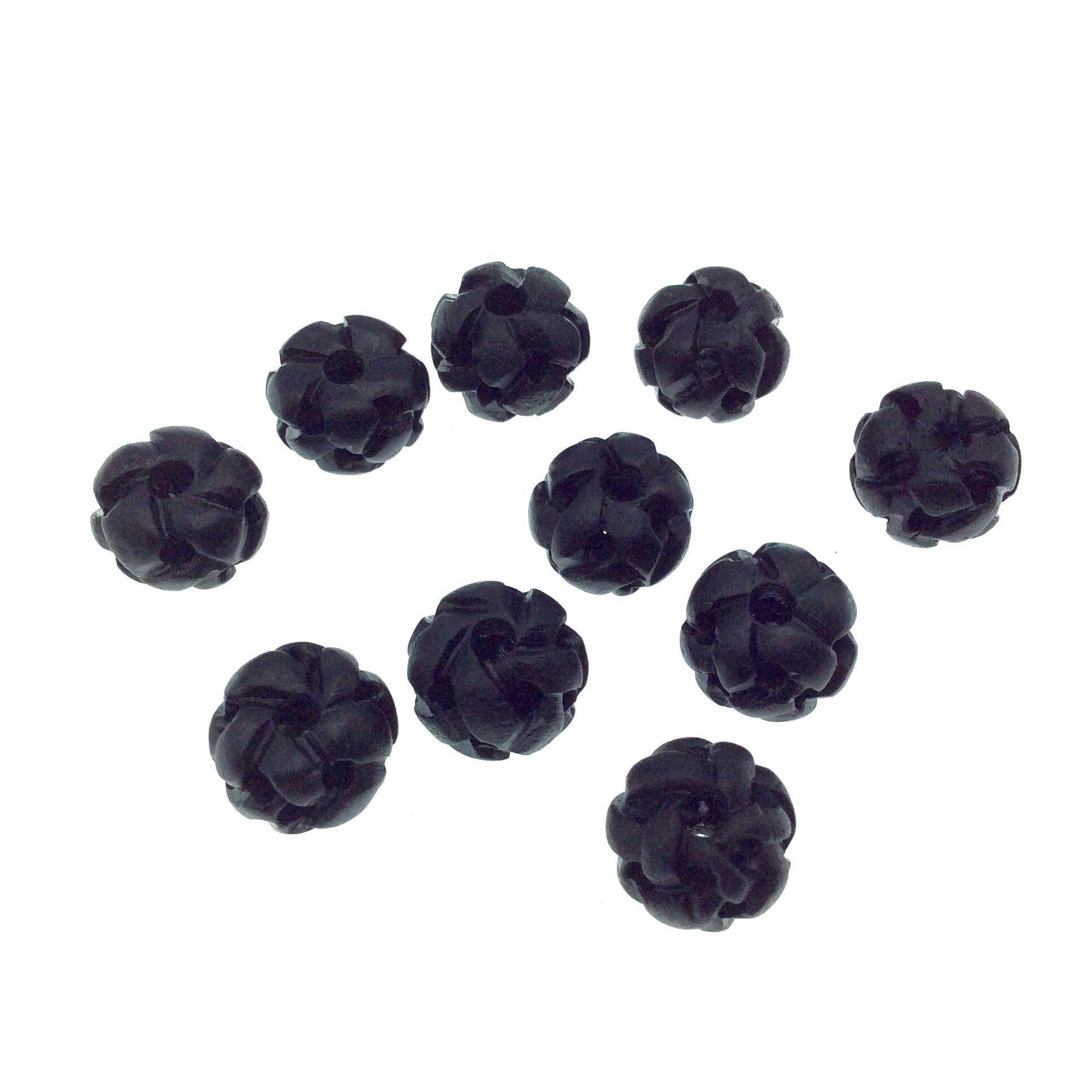 12mm Black Handcrafted Artistic Bone Beads - Basket Woven Design - With 2mm Holes - Sold in Packs of 10