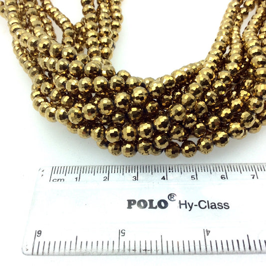 6mm Glossy Finish Faceted Opaque Gold Chinese Crystal Round/Ball Shaped Beads - Sold by 15.75" Strands (Approx. 69 Beads) - (CC6-105)